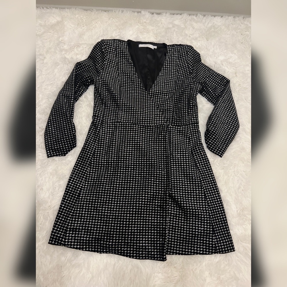 astr the label metallic dot wrap dress